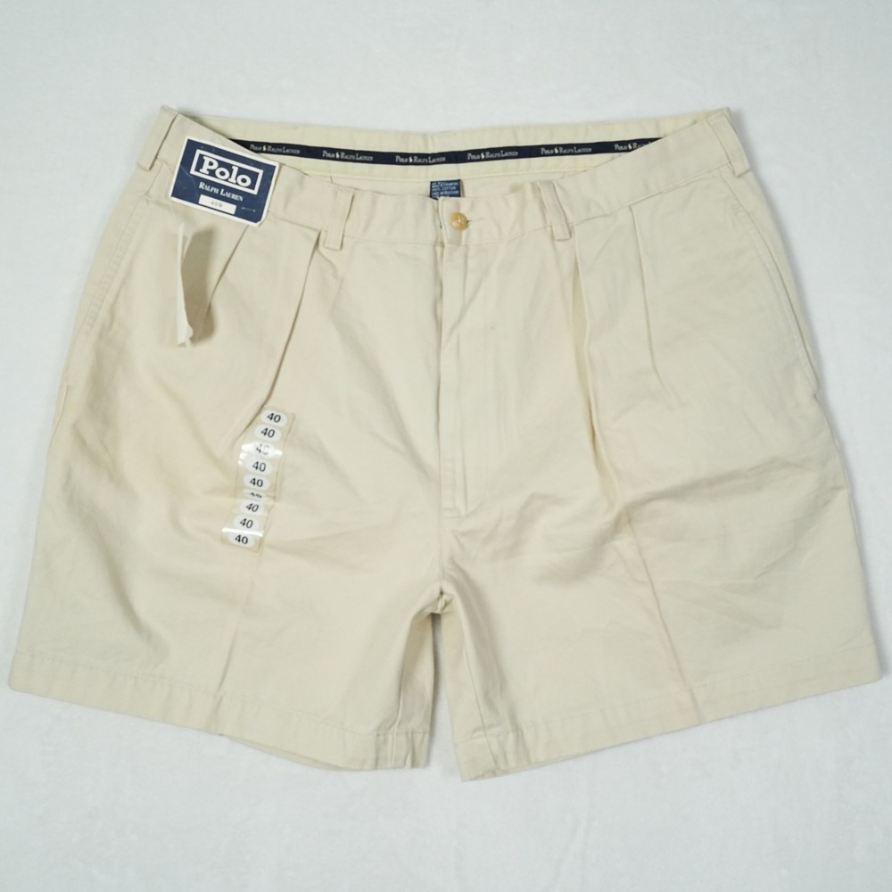 Polo Ralph Lauren Mens Double‎ Pleated Chino Shorts Tan Beige 40W Vintage BAO